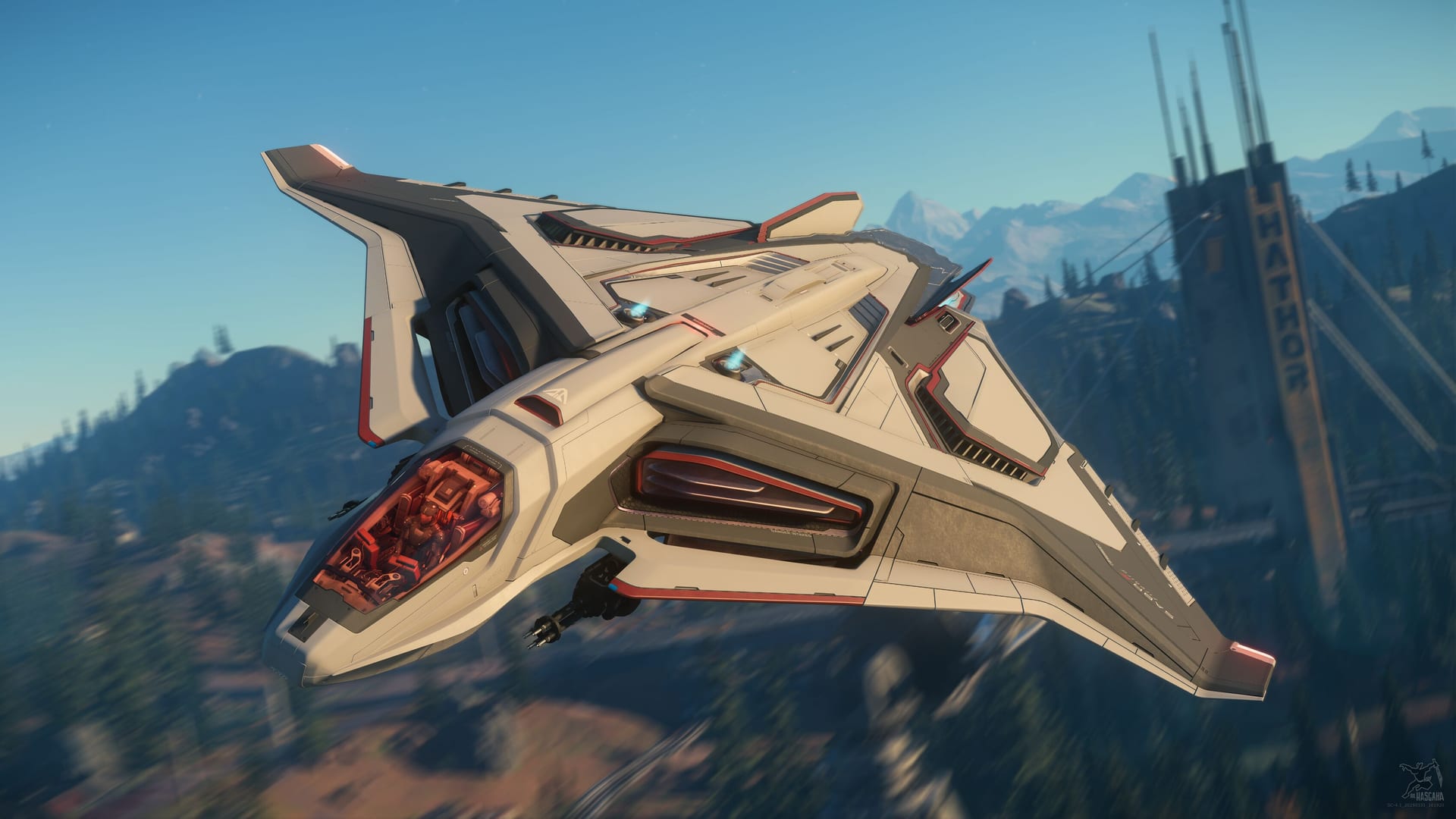 Star Citizen — Aegis Sabre over a green planet